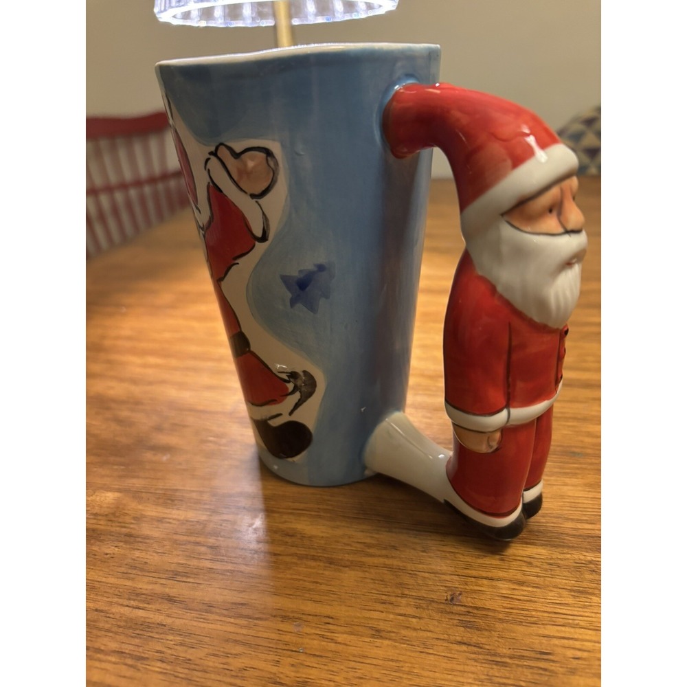Vintage Alco Santa Mug With Santa Handle - Tall Coffee Tea Mug - Hand painted